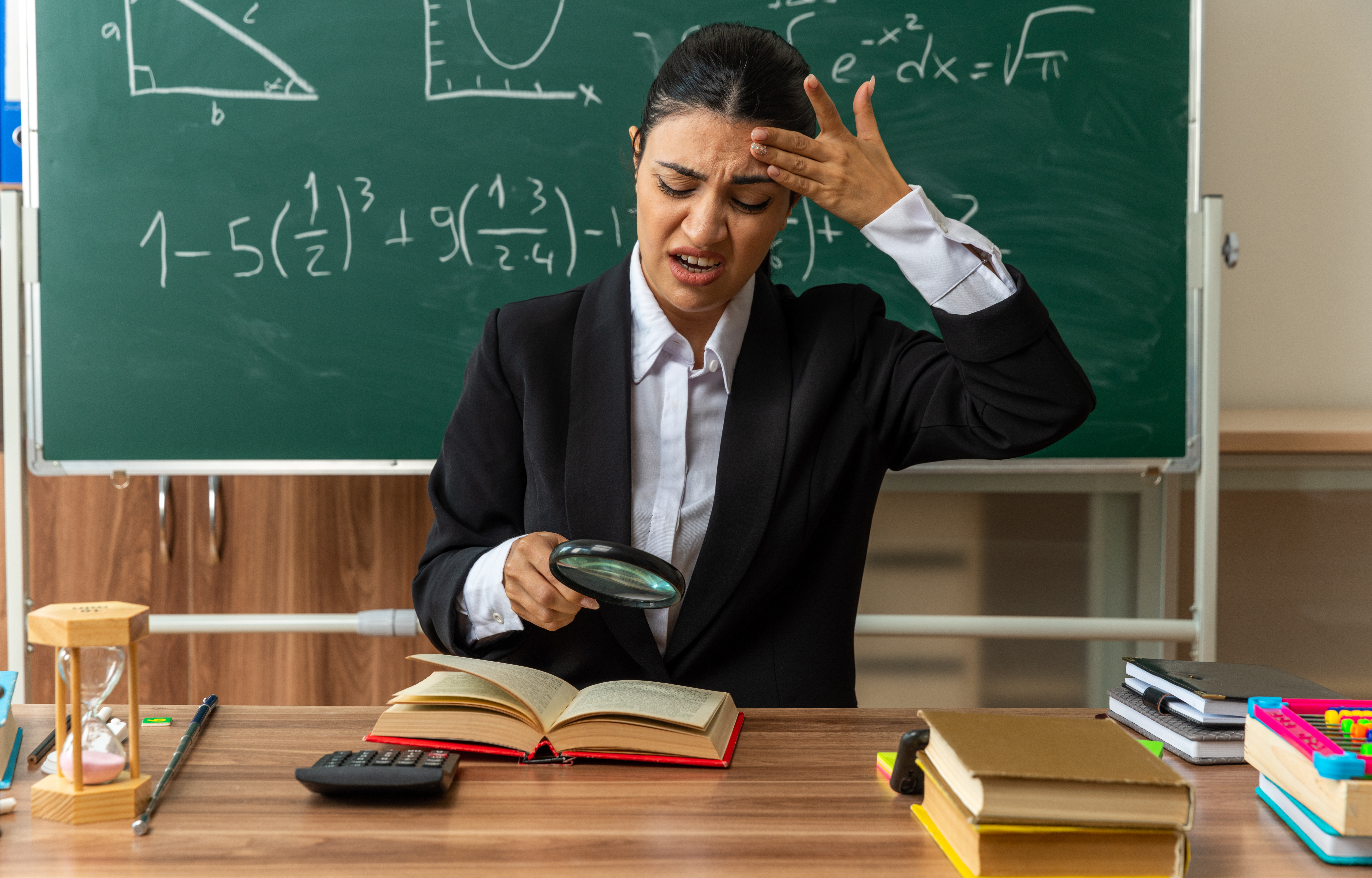 Frustrated teacher at desk